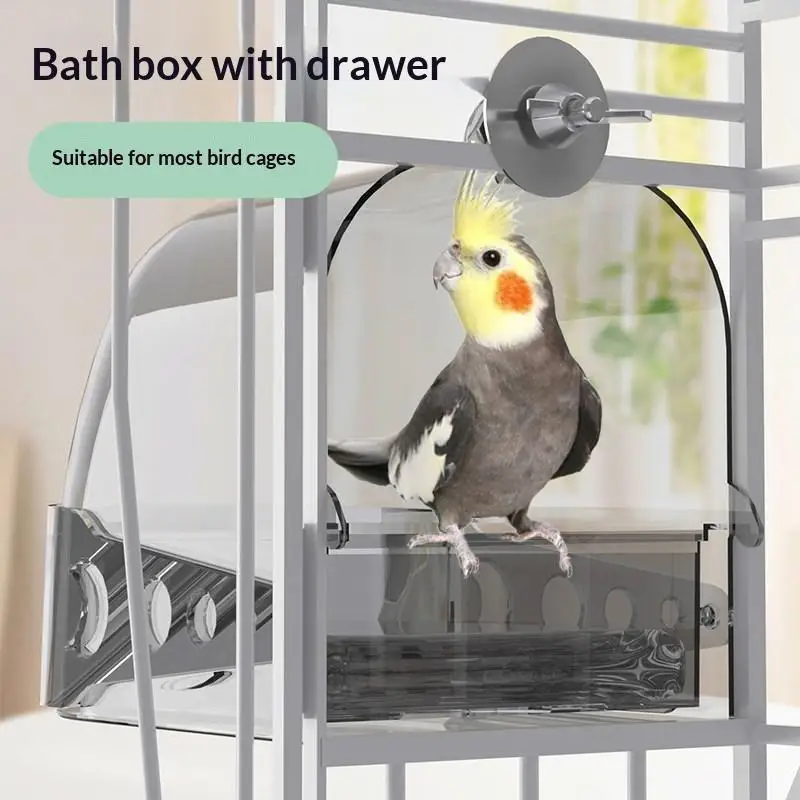 Large Transparent Bird Bath Box Removable Drawer Lightweight Durable Perfect Gift for Bird Lover Pet Owners view 3
