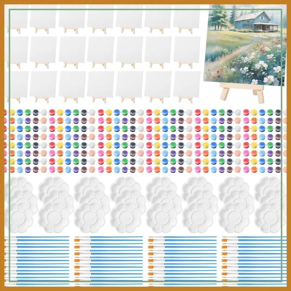 

24 Set 8x8 Inch Canvas Boards with Easel, Acrylic Paint Strips, Palettes, Brushes - Painting Kit for Artists Beginners