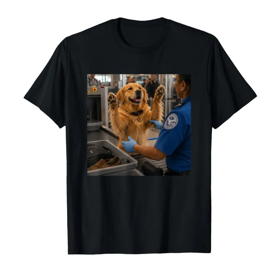 Totally Innocent Golden Retriever Airport Security T-shirt For Men Women 100% Cotton T Shirts Short Sleeve Tops 0720-1