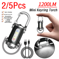 2/5Pcs 1200LM Powerful Mini COB LED Keychain Flashlight with Type-C Charging Cable Hanging Work Light Waterproof Camping Lamp