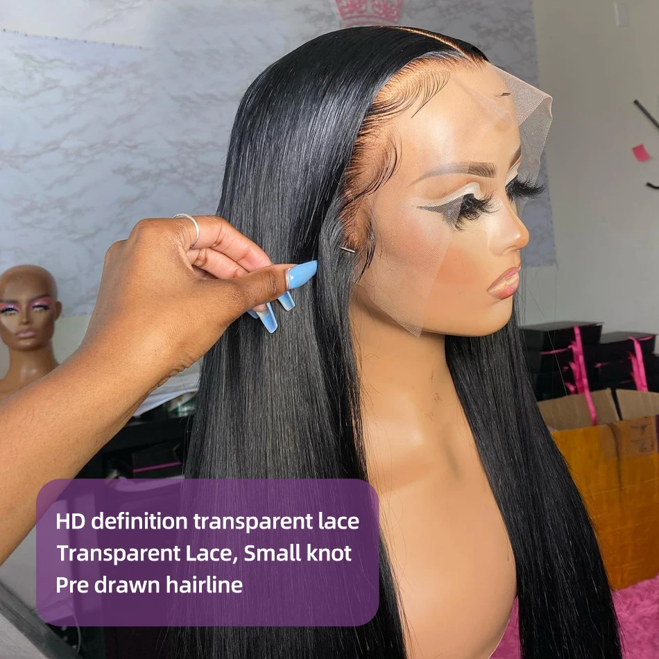 30 40 pulgadas 180 densidad peluca Frontal de encaje para mujeres negras cabello humano brasileño 13x6 hueso recto HD pelucas delanteras de encaje transparente