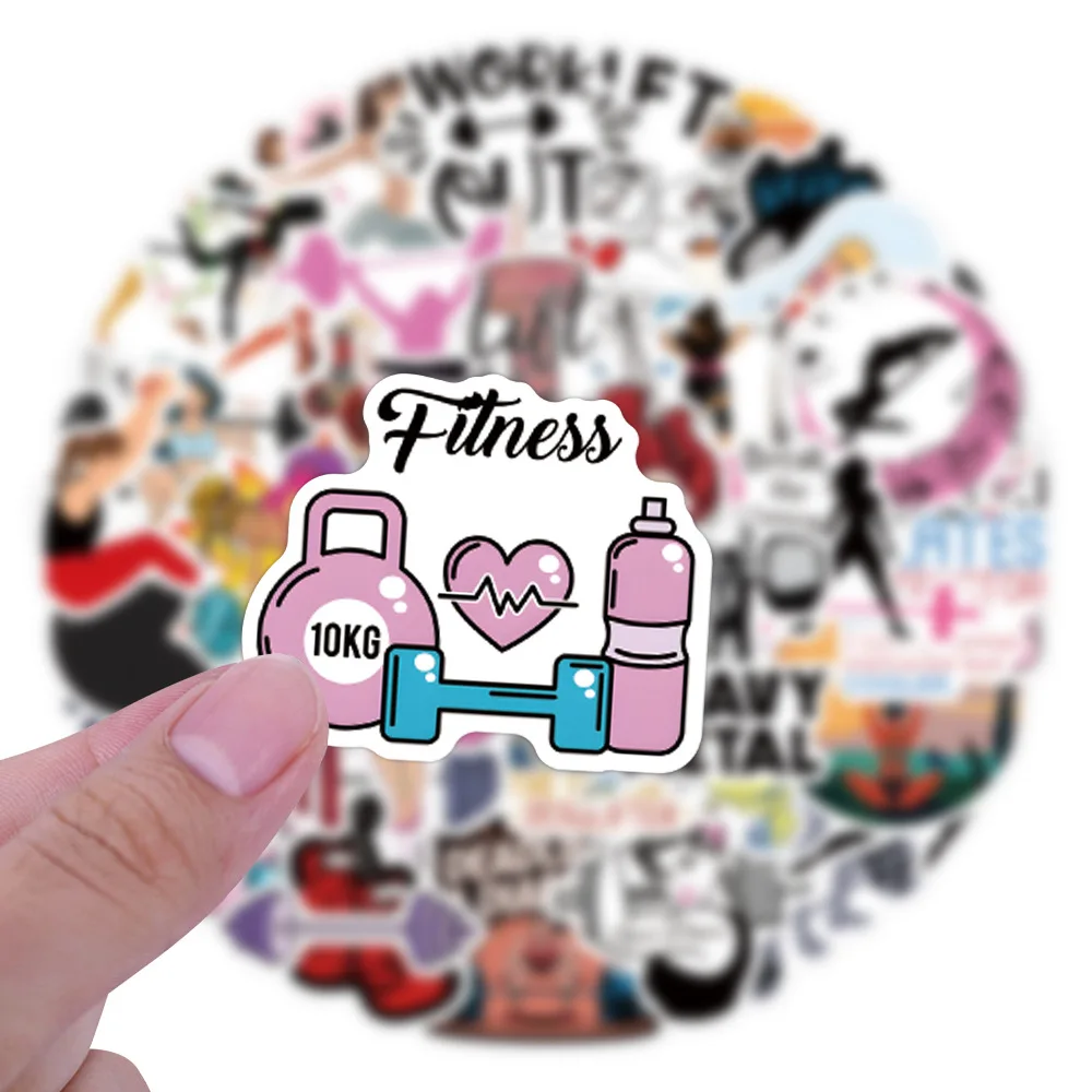 

10/55PCS Women's Fitness Strength Cartoon Graffiti Stickers Glasses Box Skateboard Motorcycle Helmet Decoration Stickers Decals