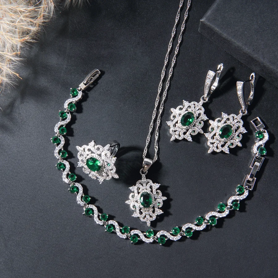 

Exquisite Bohemian style Wedding Jewelry Set With Earrings, Bracelet, Ring And Necklace Pendant Sets, Party Christmas Gifts