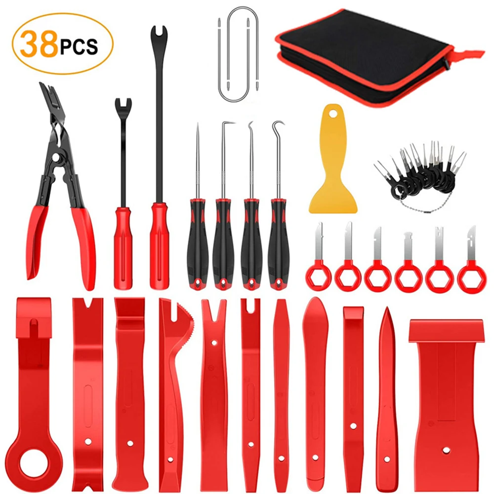 38 Pcs/Set Car Trim Removal Disassembly Tools Set Hand Tools Pry Bar Panel Door Interior Clip Temoval Kit puller Set