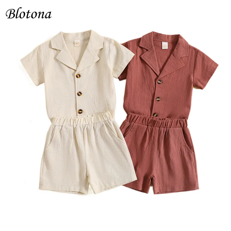 

Blotona 2Pcs Little Girls Outfit, Toddler Summer Solid Color Lapel Short Sleeve Single-breasted Shirt Tops +Elastic Waist Shorts