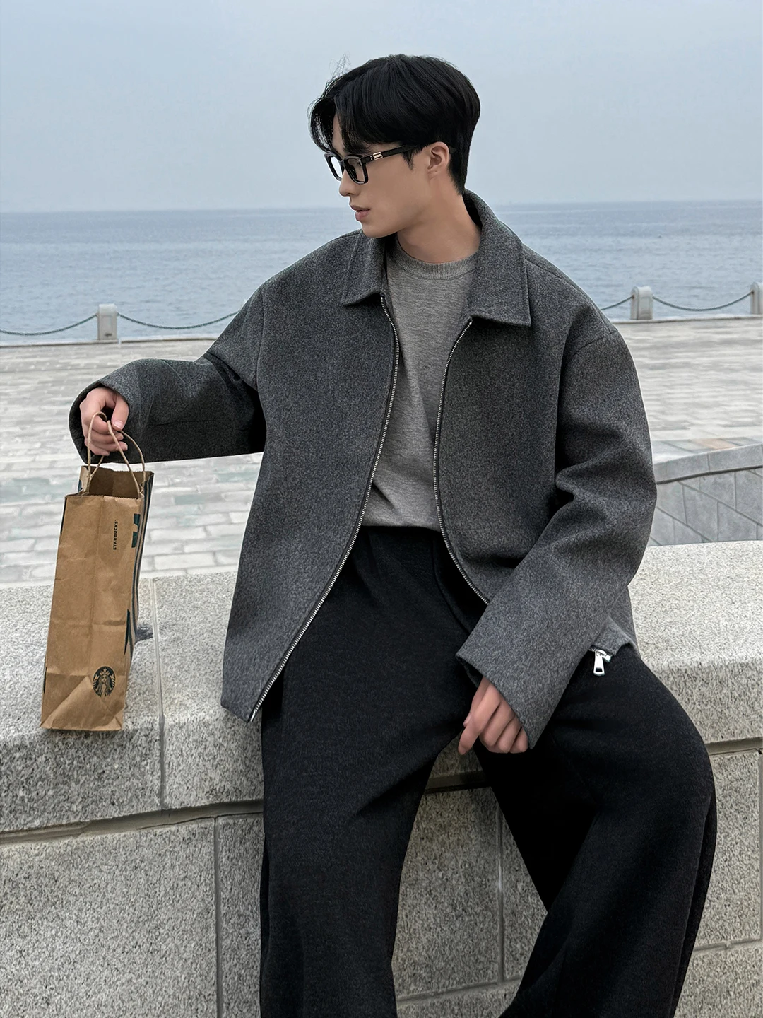 

Cleanfit Thiened шерстяное пальто мужское осенне-зимнее ort Sle американское твидовое твидовое твидовое пальто на молнии повседневное молодежное модное пальто