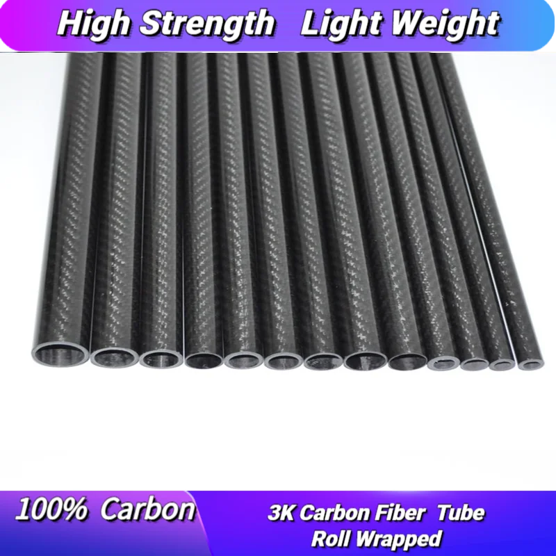 3k Carbon Fiber Tube OD17mm 18mm 19mm 20mm 20mm 21mm 22mm 23mm Roll Wrapped Pipe with1000mm long Light Weight High Strength