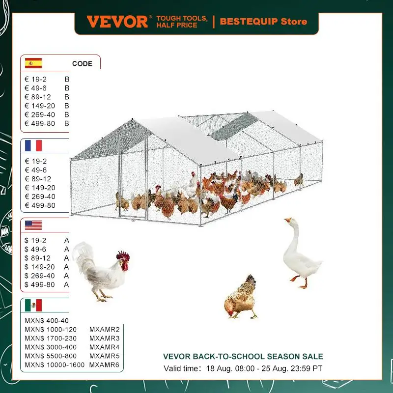 VEVOR Large Metal Chicken Coop Walk-in Chicken Runs for Yard Spire Hen for Outdoor Backyard Farm Duck Rabbit Cage Poultry Pen