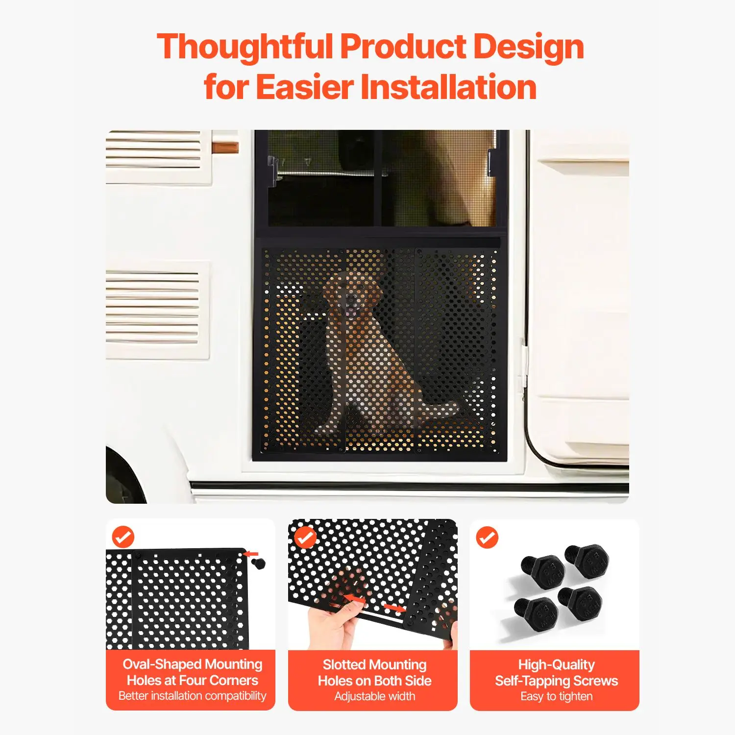 

Защитная решетка для двери автодома (RV) с регулируемой шириной от 22 до 31,5 дюймов, усиленная, дышащая, с сотовыми отверстиями, железная, для защиты домашних животных, черная