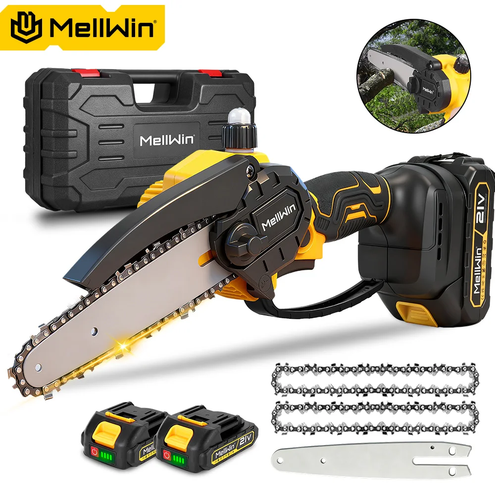MELLWIN 6 inch Cordless Electric Pruning Saw Rechargeable Mini Electric Chainsaw Garden Pruning Tool For Makita 18V Battery Pin