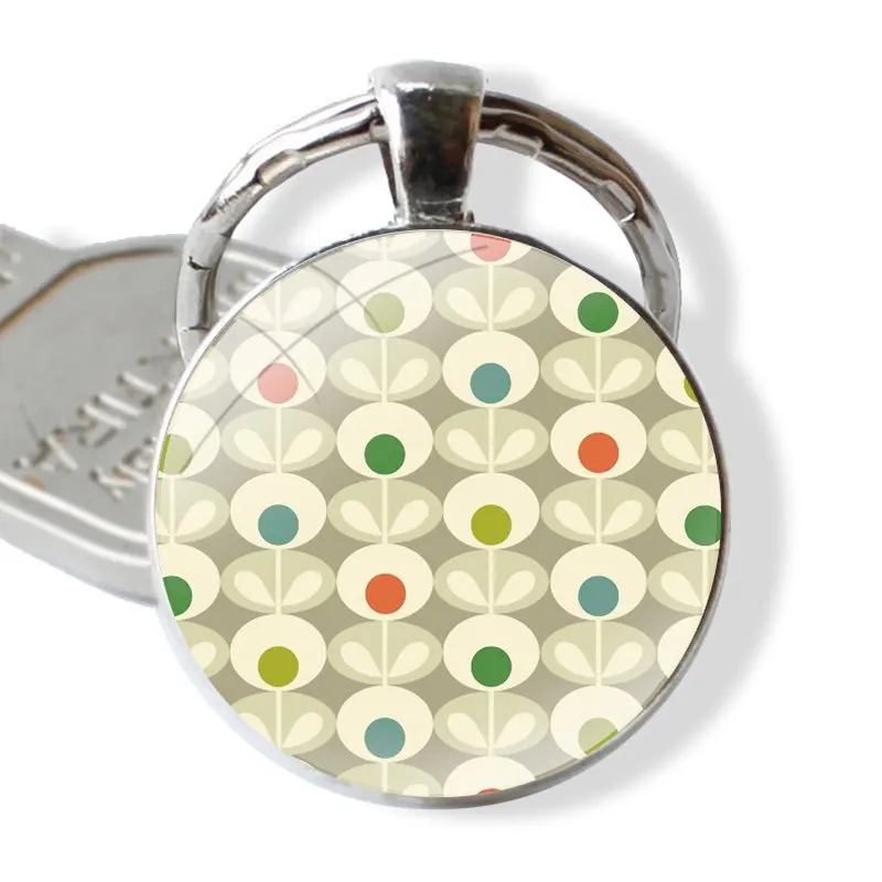 Orla Kiely Art Keychain Handmade Glass Cabochon Key Ring Holder Pendant Key Chains Cartoon Fashion Creative Design