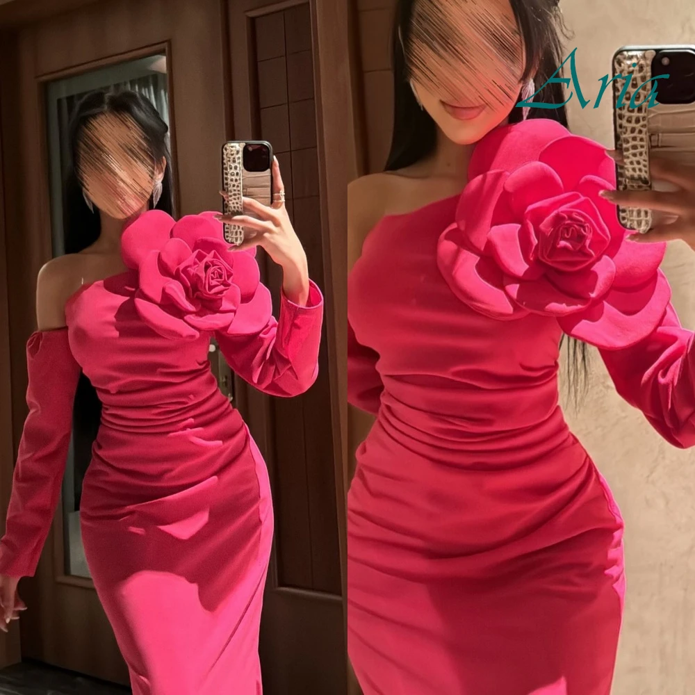

Customized Exquisite Detachable Sleeve 3/4 Sleeves Evening Dress High Quality Satin Prom Dresses Delicate FlowersParty Gowns