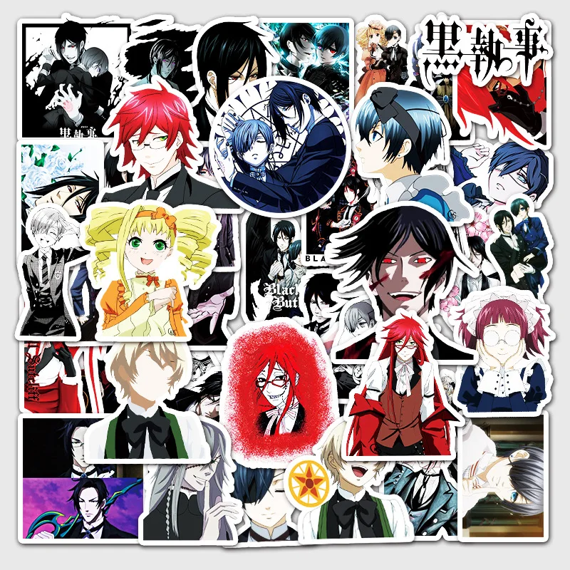 50pcs Anime Black Butler Black White Graffiti Stickers Decal DIY Luggage Notebook Fridge Cool Cartoon Sticker for Kids Toy