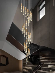 Lámpara colgante de escalera de cristal, accesorio de iluminación dorado moderno, colgante de techo, lustre interior, Villa, Loft, candelabro de escalera