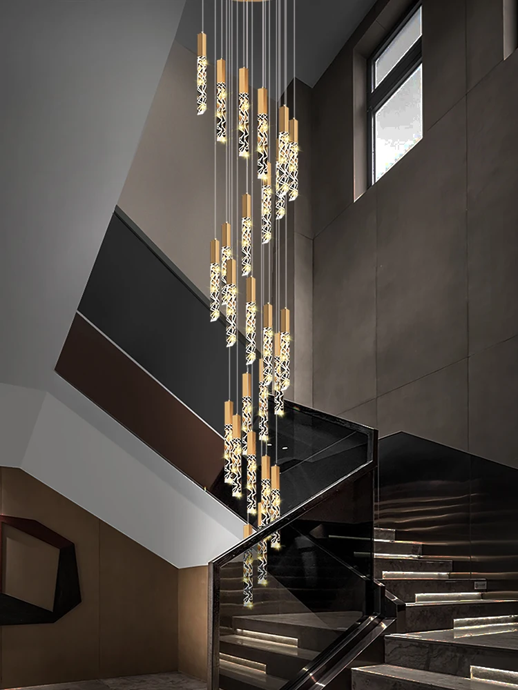 crystal staircase pendant lamp modern gold luminaria teto pendurar luz brilho interior villa loft 01