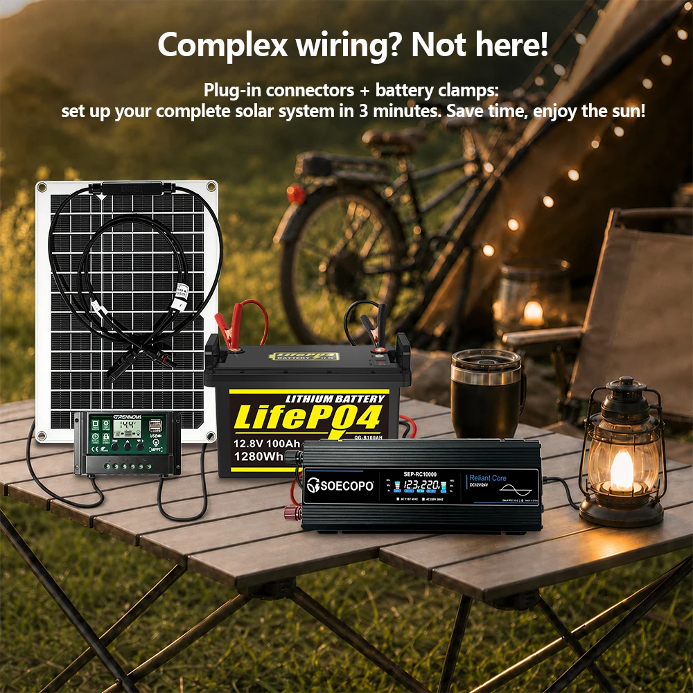 Plug & Play Solar Power Kit 10000W Inverter 600W Panel MPPT Controller DC12V/24V AC110V/220V for RV Camping Home Backup Power