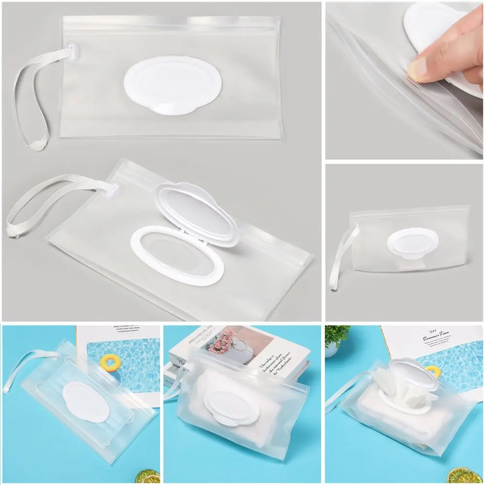 

Easy-carry Snap Strap Clamshell Box Mask Case Napkin Storage Pouch Wet Wipes Bag Cosmetic Container