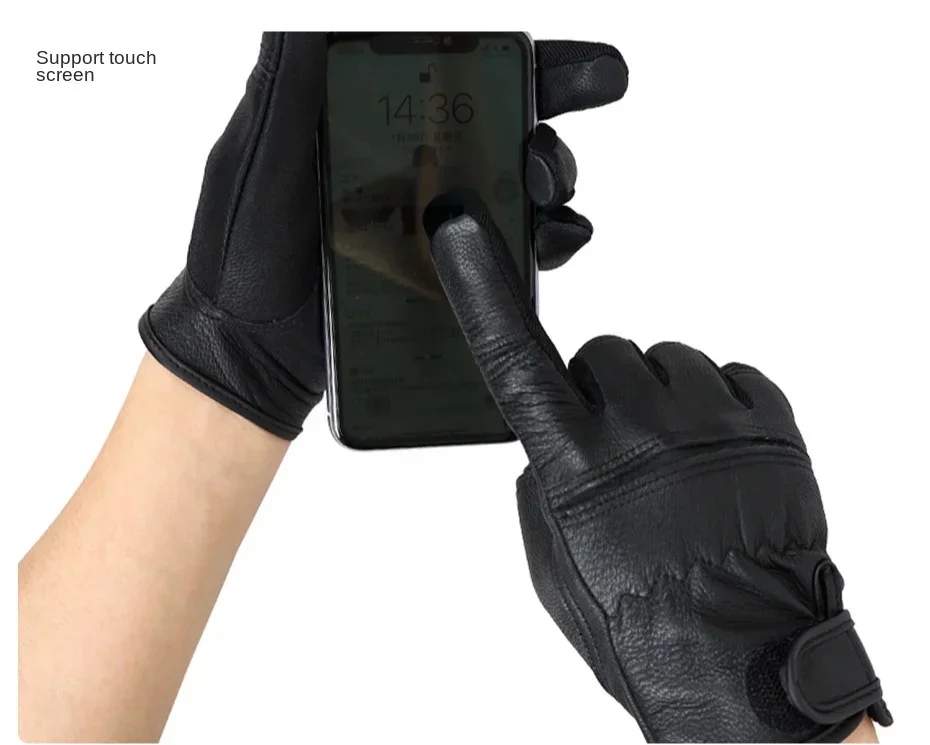 Sheepskin Driving Gloves Leather Men\'s Motorcycle Glove Warm Touch Screen Leather Protection Wear Resistance Cycling Protection