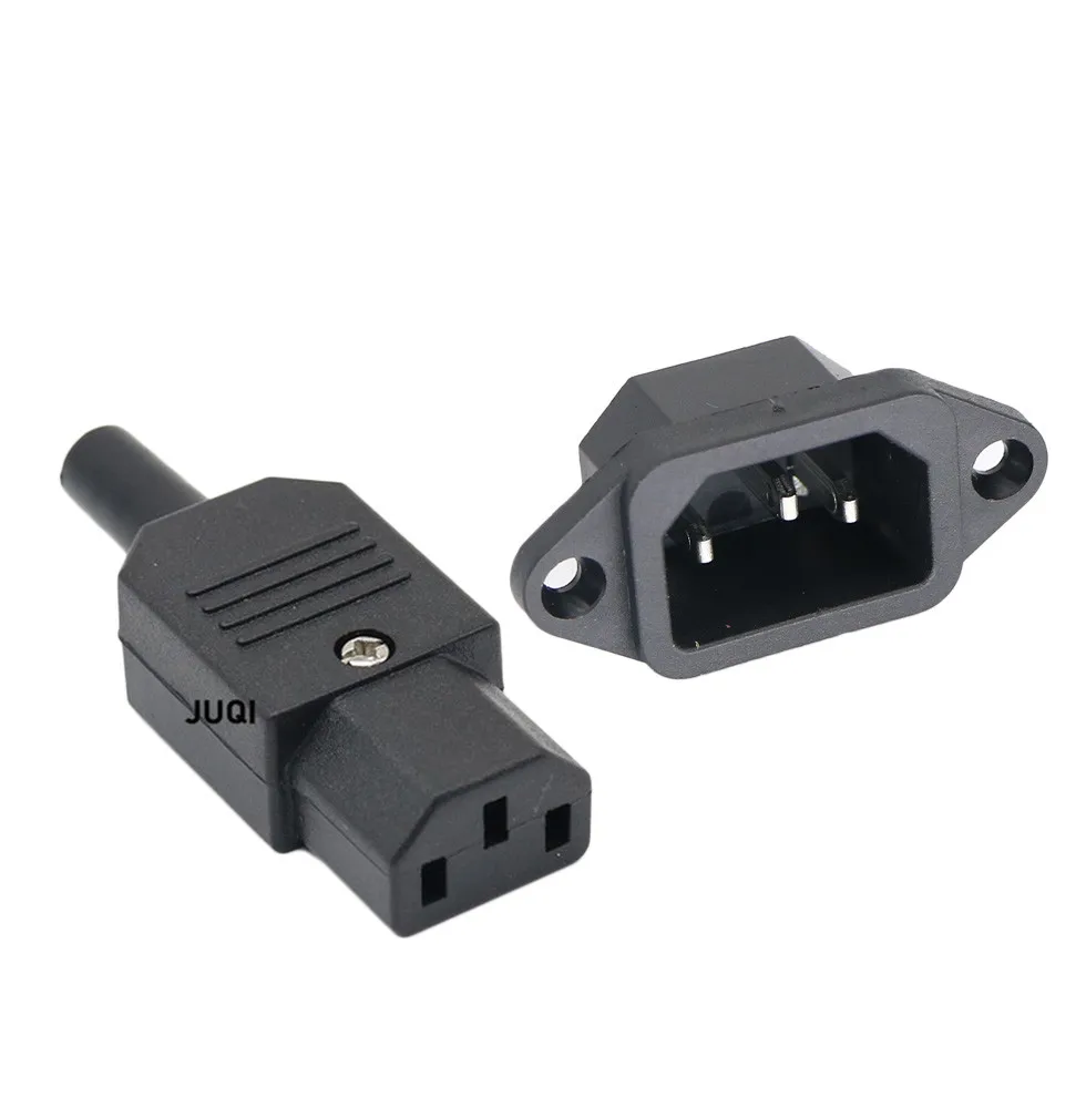 Black CE IEC320 C13 C14 AC Power Panel Socket  Rewirable Wiring Plug Electric Battery Receptacle Docking Outlet 10A 250V