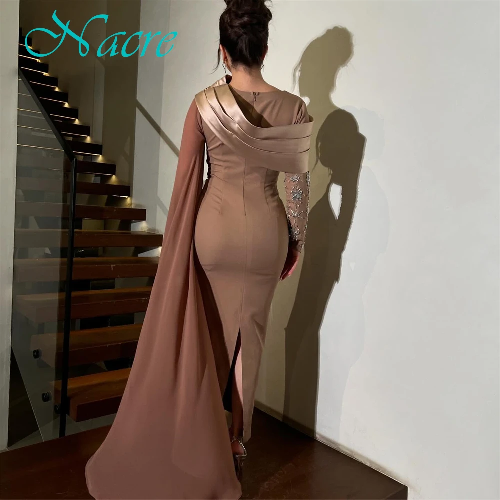 

Customized Simple Jersey Mermaid Evening Dress Delicate Crystal Prom Dresses Temperament Long Sleeves Special Occasion Gowns