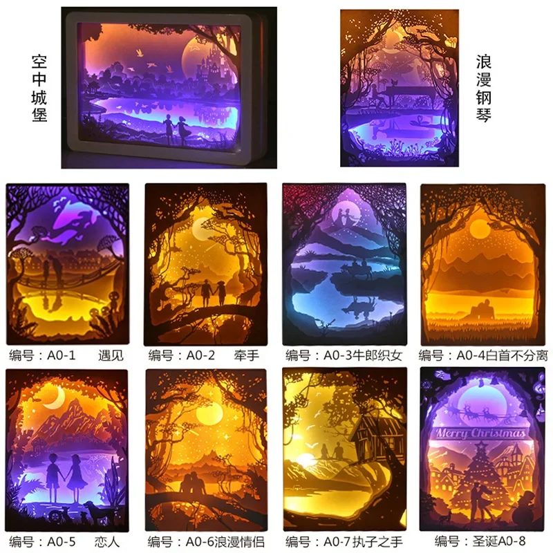 Paper Cut Light Box Anime Lamp Howls Moving Castle 3D Box Shadow Frames Pictures 3D Craft Led Strip Lights Room Decor