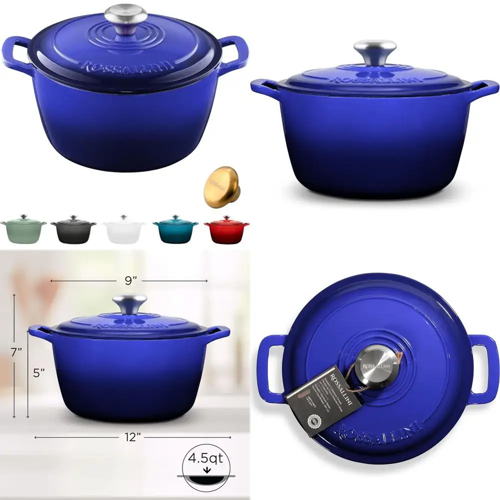 

Enameled Cast Iron Dutch Oven, Non-Stick Serving Pot with Lid, Ideal for Roasting, Baking, Sauteing, and Bread Making, 4.5 Qt (4