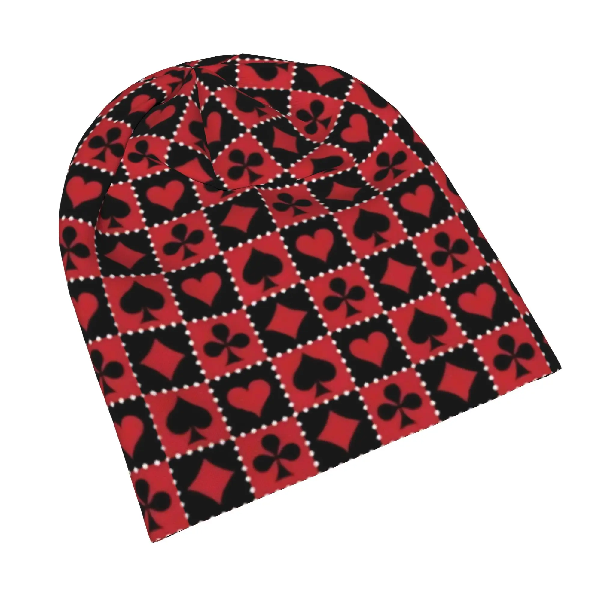 Black Red Queens Hearts Cap Halloween Poker Goth Autumn Winter Outdoor Skullies Beanies Hats Spring Warm Dual-use Bonnet Hats