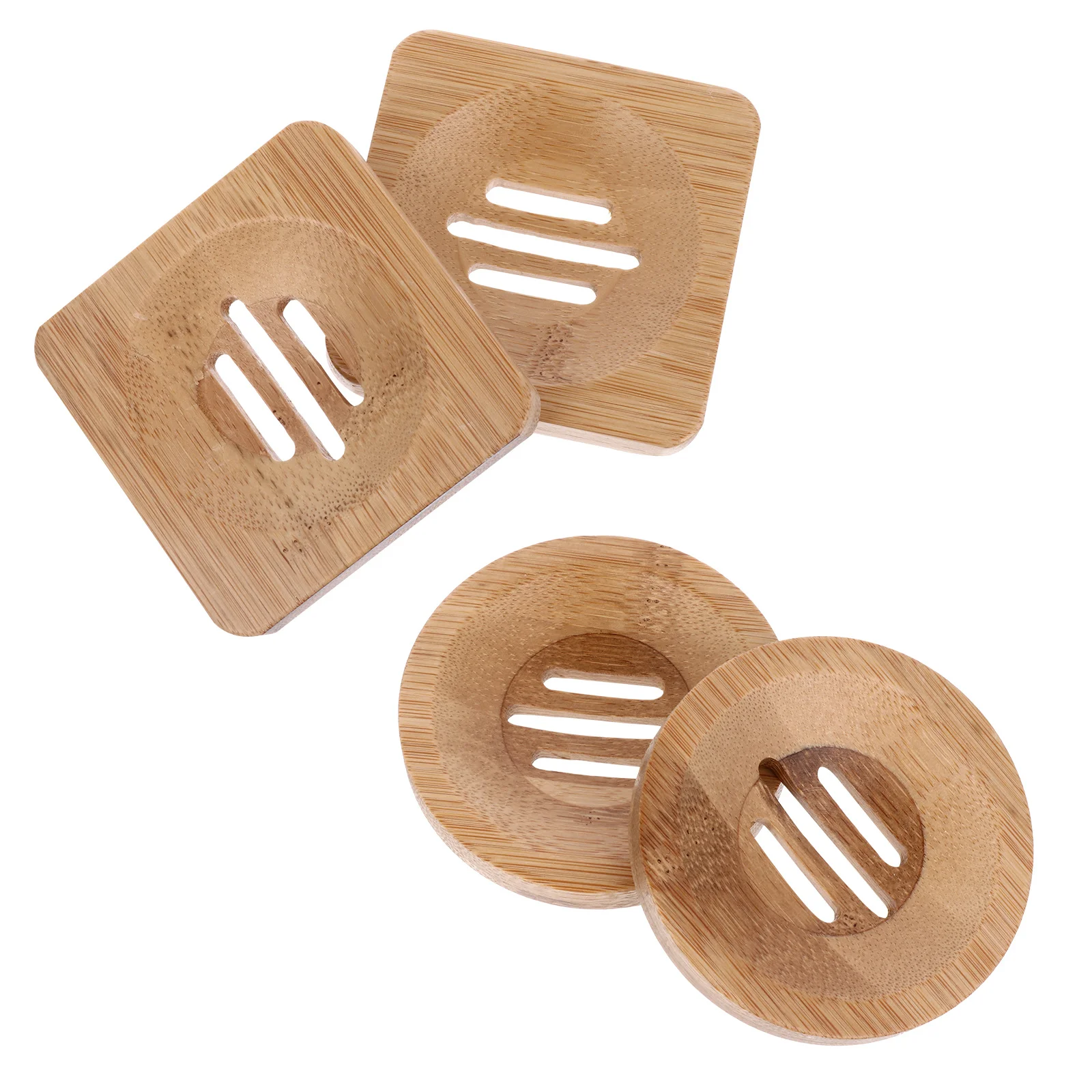 

4Pcs Bamboo Soap Dish Practical Safe Wooden Soap Storage Rack Square Round Draining Dish Bath Accessories Bamboo Soapbox