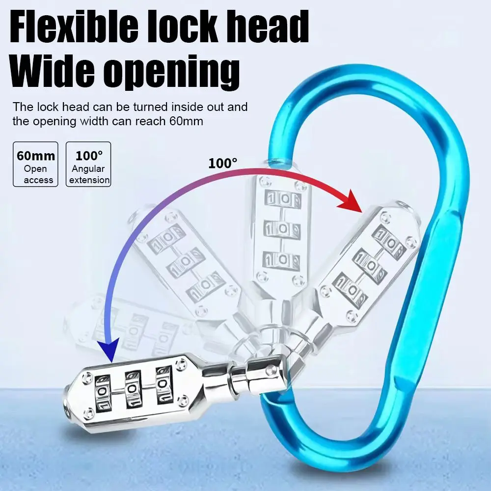 3-digit Universal Computer Bag Suitcase Padlock Carabiner Combination Lock Bicycle Electric Vehicle Helmet Lock Aluminum Alloy