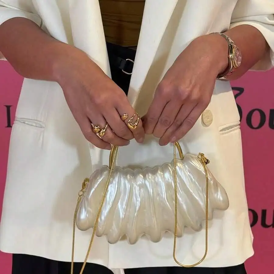 

Acrylic Ruched Evening Clutch Bag With Chain Strap For Women