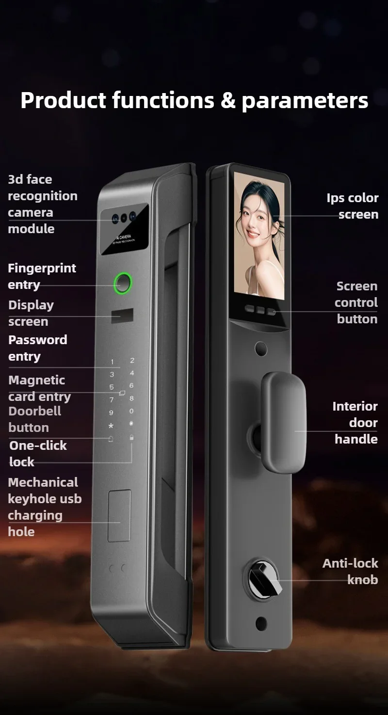 

Умный замок с распознаванием по венам ладони, 3D-распознаванием лиц, мониторингом, отпечатком пальца, автоматической блокировкой по паролю, электронный замок для дома