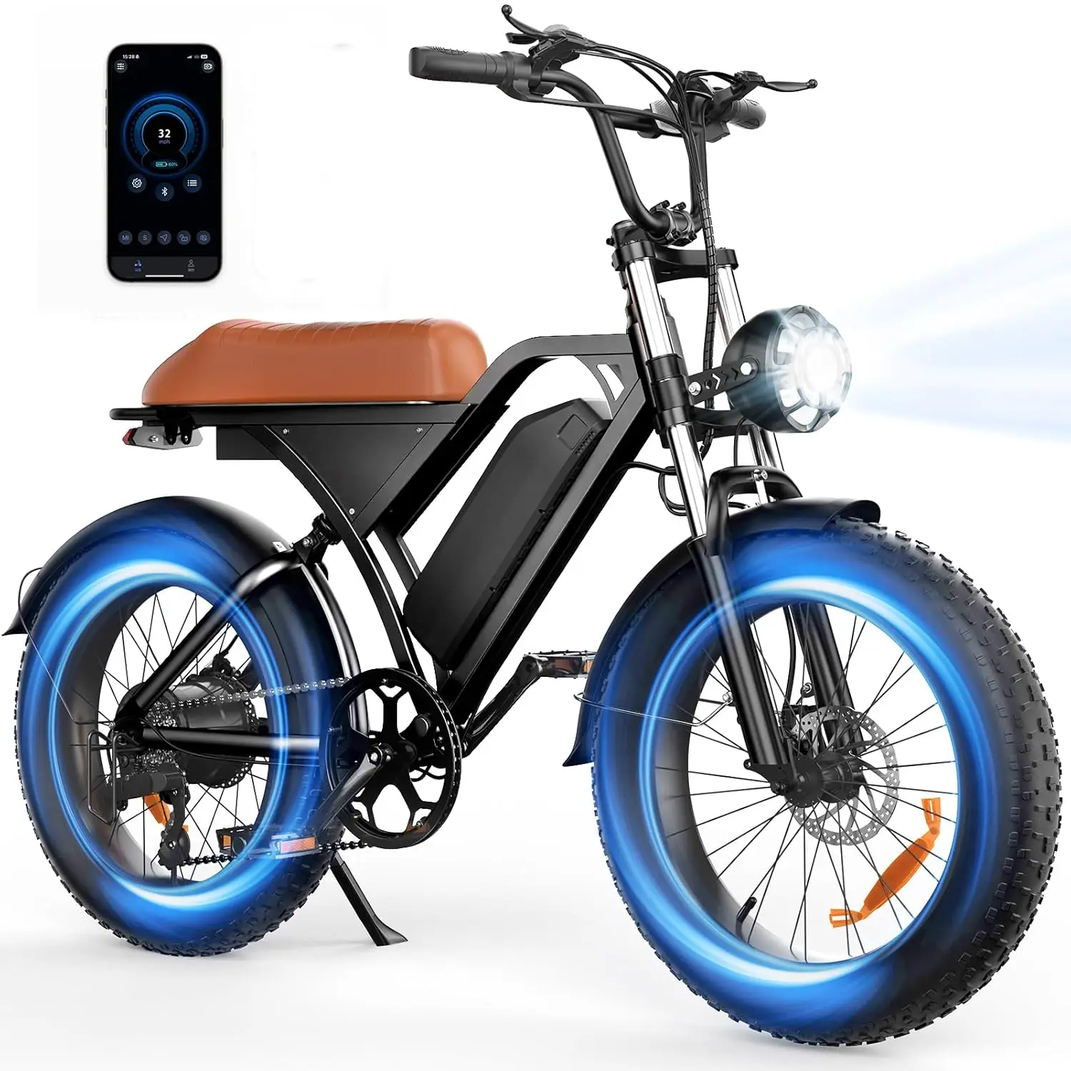 

Электровелосипед для взрослых, 20-дюймовые широкие шины, пиковая мощность 2000 Вт, запас хода более 55 миль, полноподвесный, удлиненное сиденье, скорость 20-28 миль/ч, индивидуальная комплектация