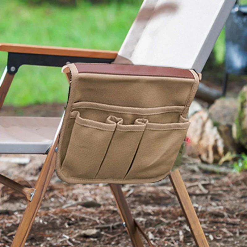 Silla portátil con bolsillo lateral para exteriores, bolsa colgante con reposabrazos, resistente al desgaste, almacenamiento para acampar, barbacoa,