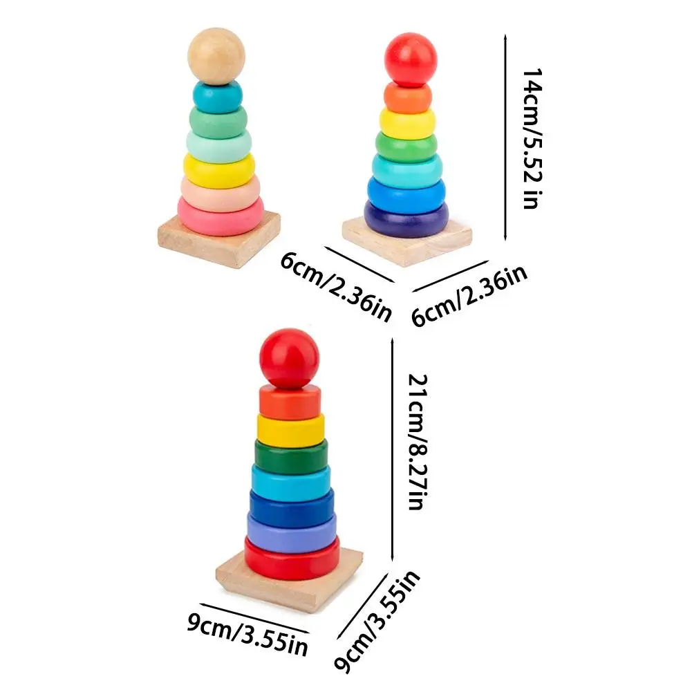 Rainbow Stacker Wooden Ring Educational Toy Kids Tower Stack Up Blocks Color Shape Game Baby Montessori Toys for Children Gifts