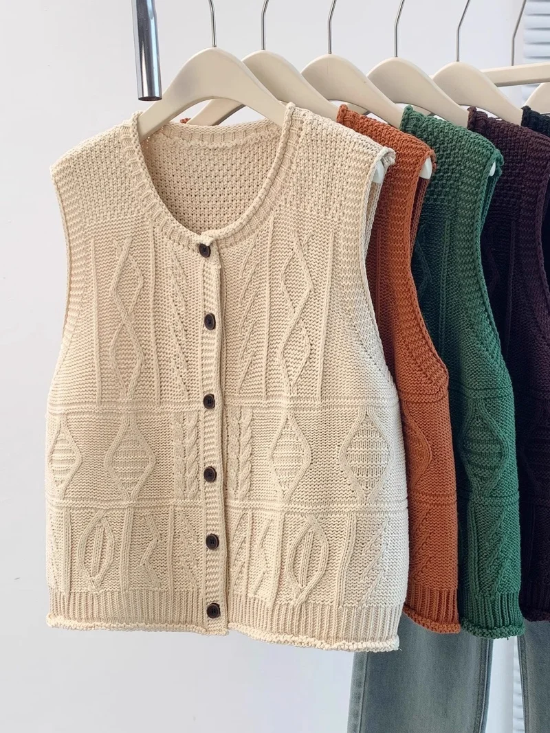 

Women's Cable Knit Sweater Vest Sleeveless Open Front Cardigan Top, Casual Autumn Single Breasted Knitwear w1375