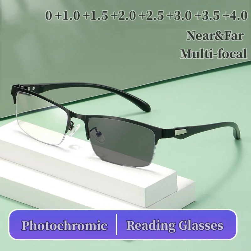 

Retro Men Photochromic Reading Glasses Trendy Business Titanium Multifocal Eyewear TR90 Eyeglasses Progressive Presbyopia