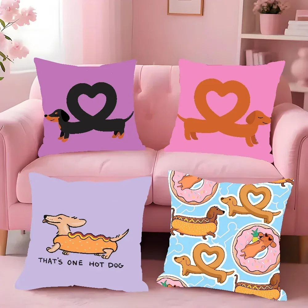 Sausage Dog Dachshund Cute Cushion Cover Square Double-Sided Printing Sofa Cushion Cover Pillowcase Bedroom Bedside