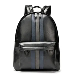 New Fashion Striped Men's Backpack High Quality PU Leather Backpack Men Casual Business Laptop Backpack Male Travel Back Bag