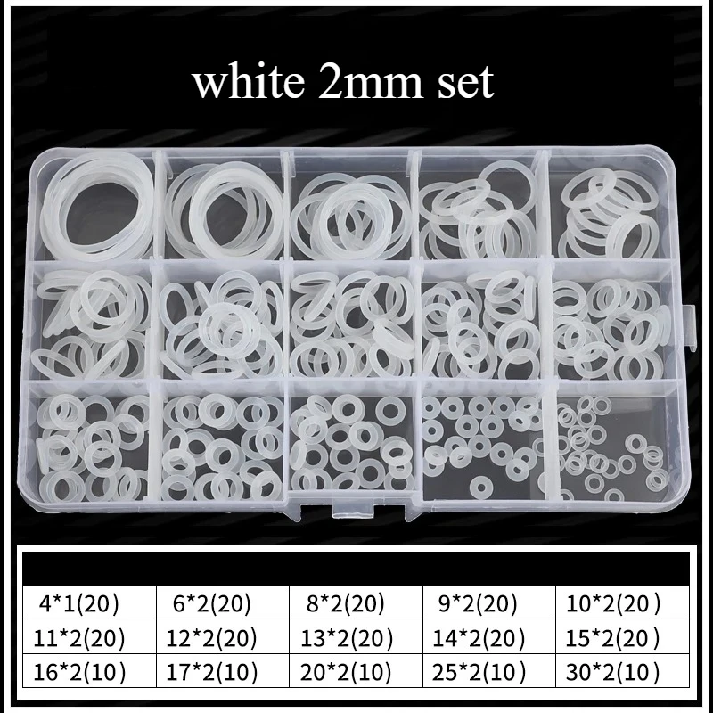 1Box Silicone O-ring Sealing Gaskets white Waterproof Washer Oil Resistant High Temperature Oring Assortment Sets