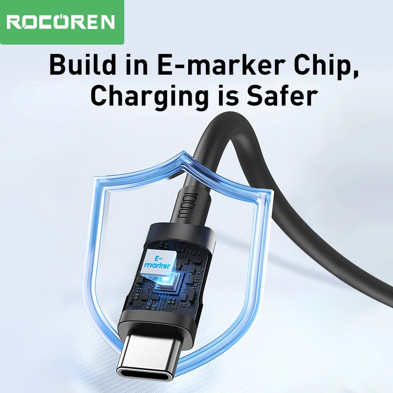 Rocoren 100W USB C To USB Type C Cable USBC PD Fast Charging Charger Cord USB-C 5A TypeC Cable For Macbook Samsung Xiaomi POCO