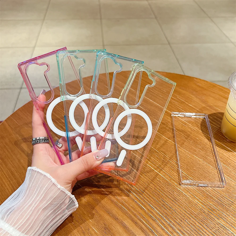 Custodia trasparente sfumata arcobaleno dopamina per Samsung Galaxy Z Fold 7 6 5 4 3 Custodia protettiva per ricarica wireless magnetica antigoccia