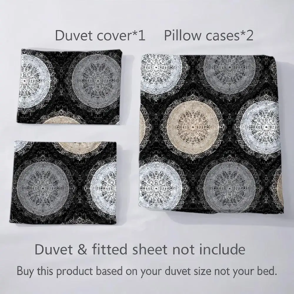 3-Piece Bedding Set with Pillowcases and Duvet Cover, 1 Duvet Cover + 2 Pillowcases (Without Filling) 2D Flat Priting, 3-Piece Duvet Cover Set, Vintage Circular Geometric Symmetrical Pattern, Hand-Painted Watercolor Style, Halloween Decoration Theme, Ultra-Soft Printed Duvet Cover Set 3 Pieces Bedding Set Quilt Cover