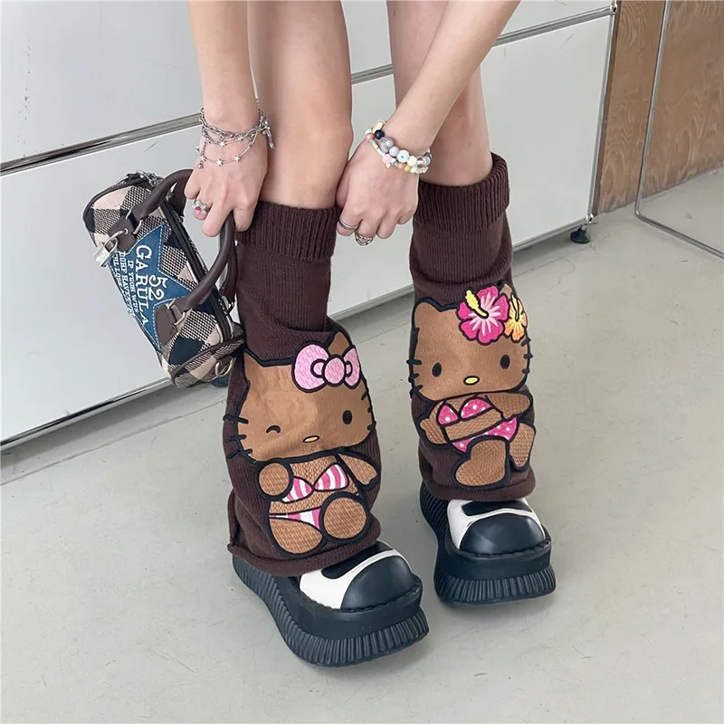 Süße Hallo Kitty Y2K Retro Socken Kawaii Strick Gewürz Mädchen Strumpf mit breiten Beinen lose Mittel rohr Legging Socken Cartoon Geschenke