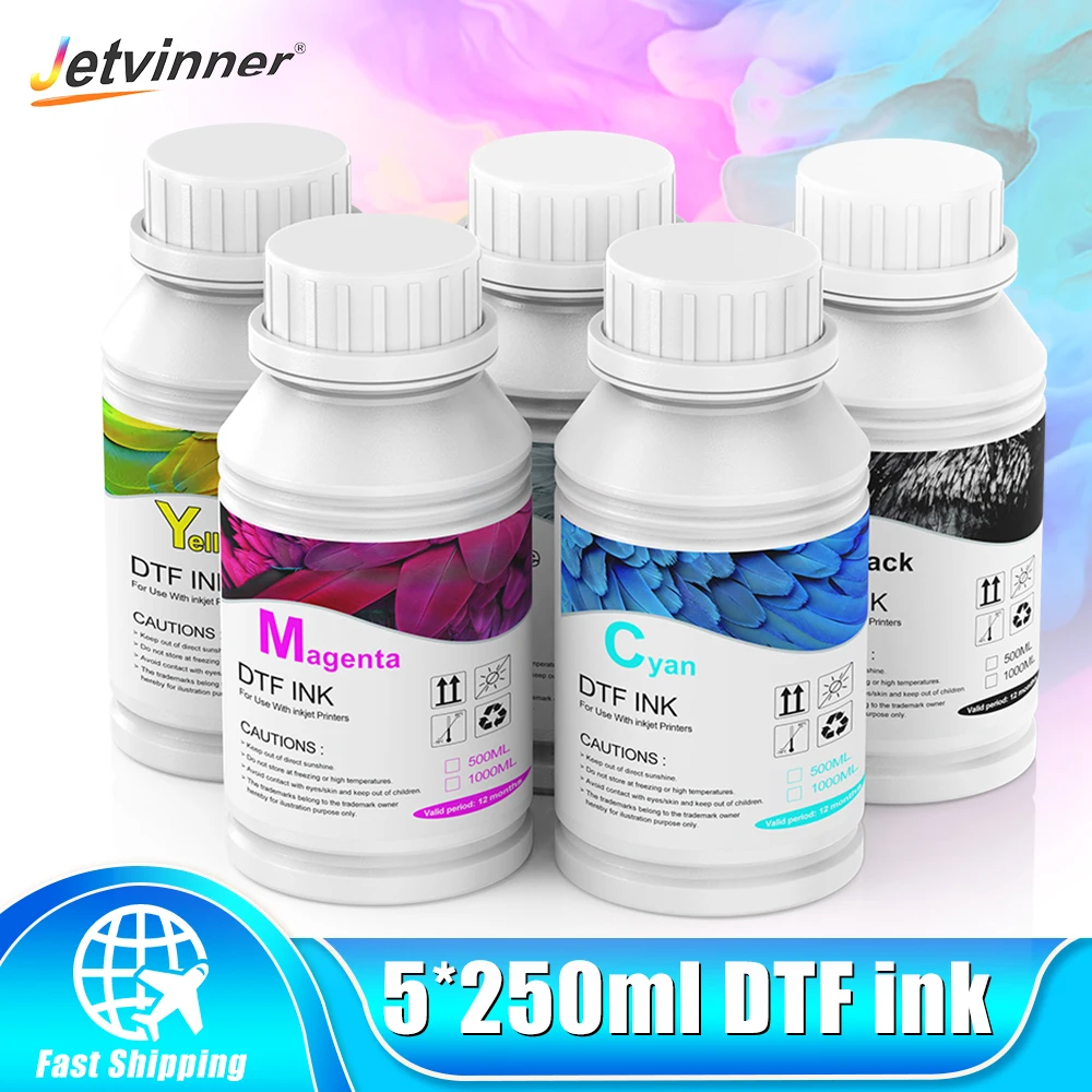 

250ML*5 DTF Ink Kit Directly to Film Transfer Ink For Epson XP600 TX800 L1800 1390 L805 all DTF Ink Printing For all DTF Printer