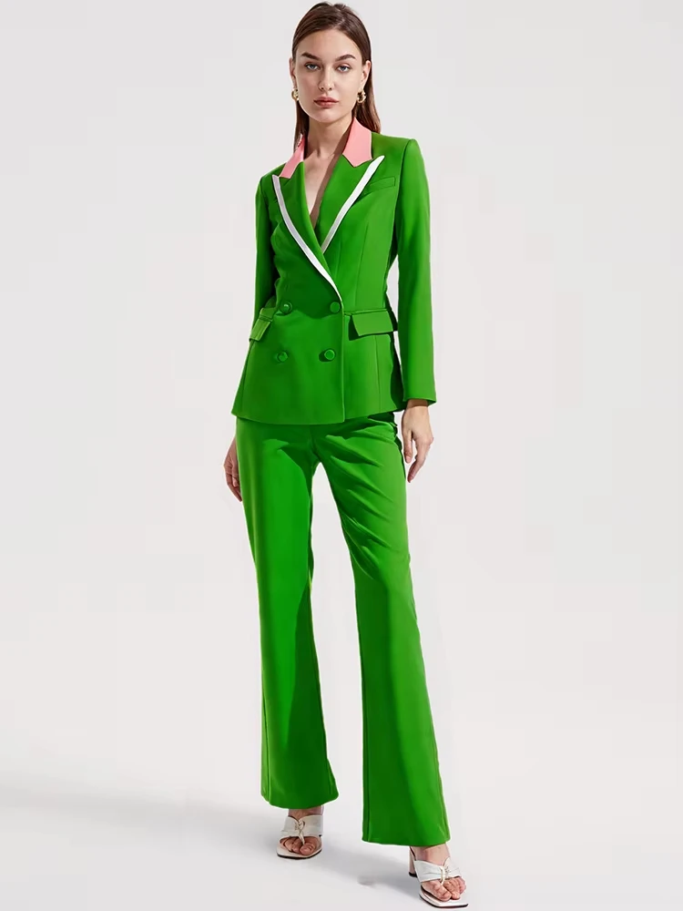 

Women Outfits Grass Green Pants Suit Slim Fit Flare Pants+ Blazer Outfits Formal Business Wear Blazer Jacket Suit Two Piece Sets