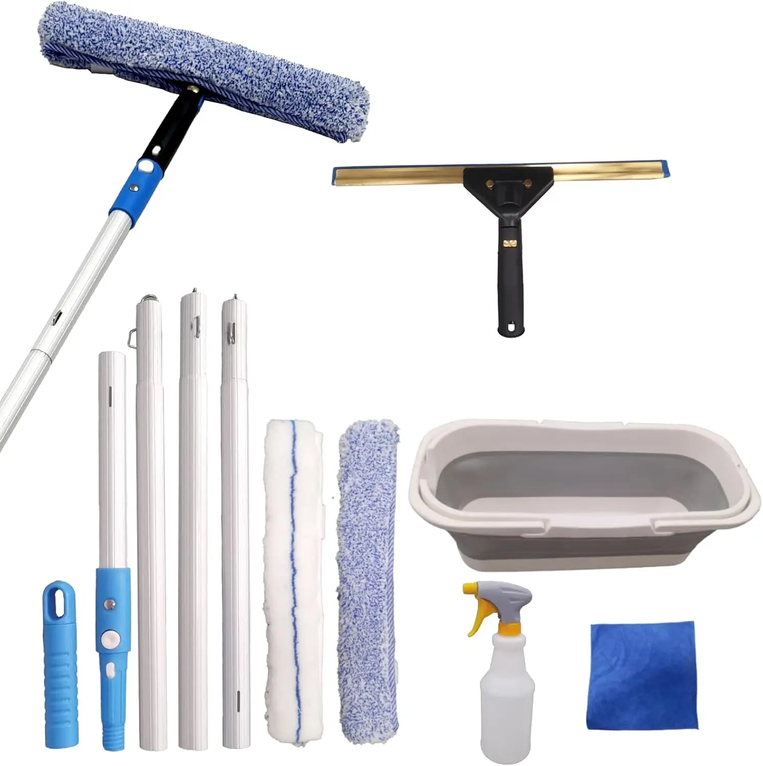 

Window Cleaning Kit with Storage Bucket,Window Washing Kit with 4.13Ft Extension Pole,Scrubber,Spray Bottle,Duster Cloth,Squeege