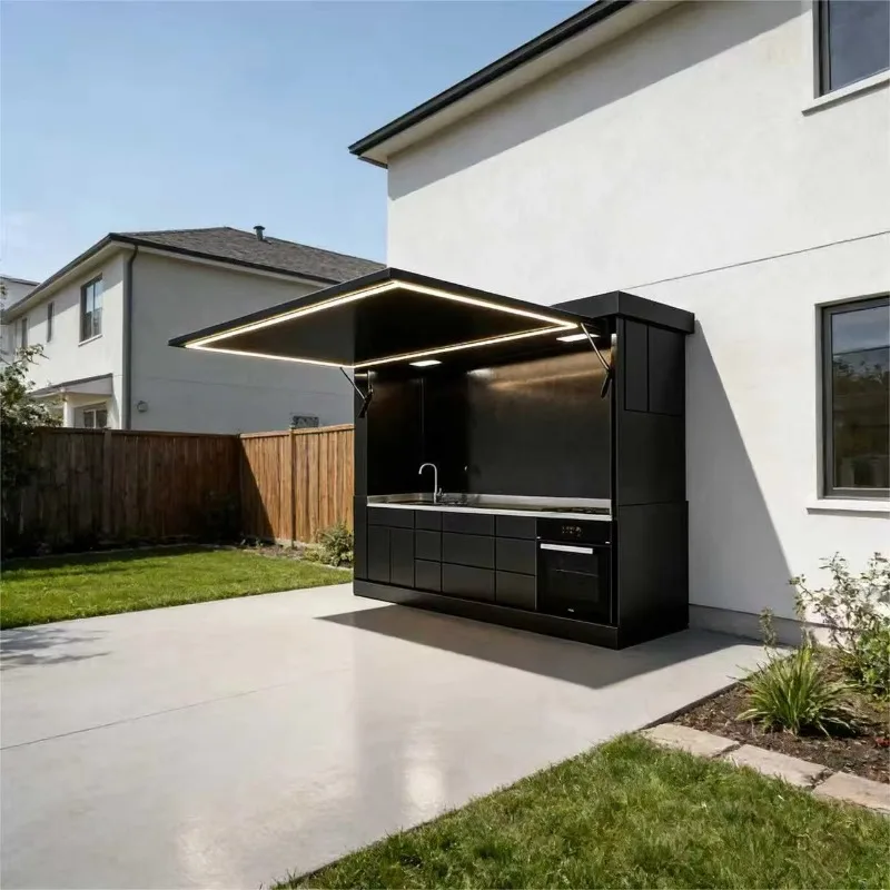 Modular 304 stainless steel outdoor kitchen shed, weatherproof outdoor barbecue kitchen cabinet for garden patio outdoor kitchen