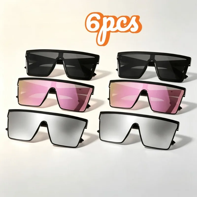 6‑Pack Unisex One‑Piece Flat‑Frame Glasses, European‑American Oversized Style, Beach Decor Eyewear
