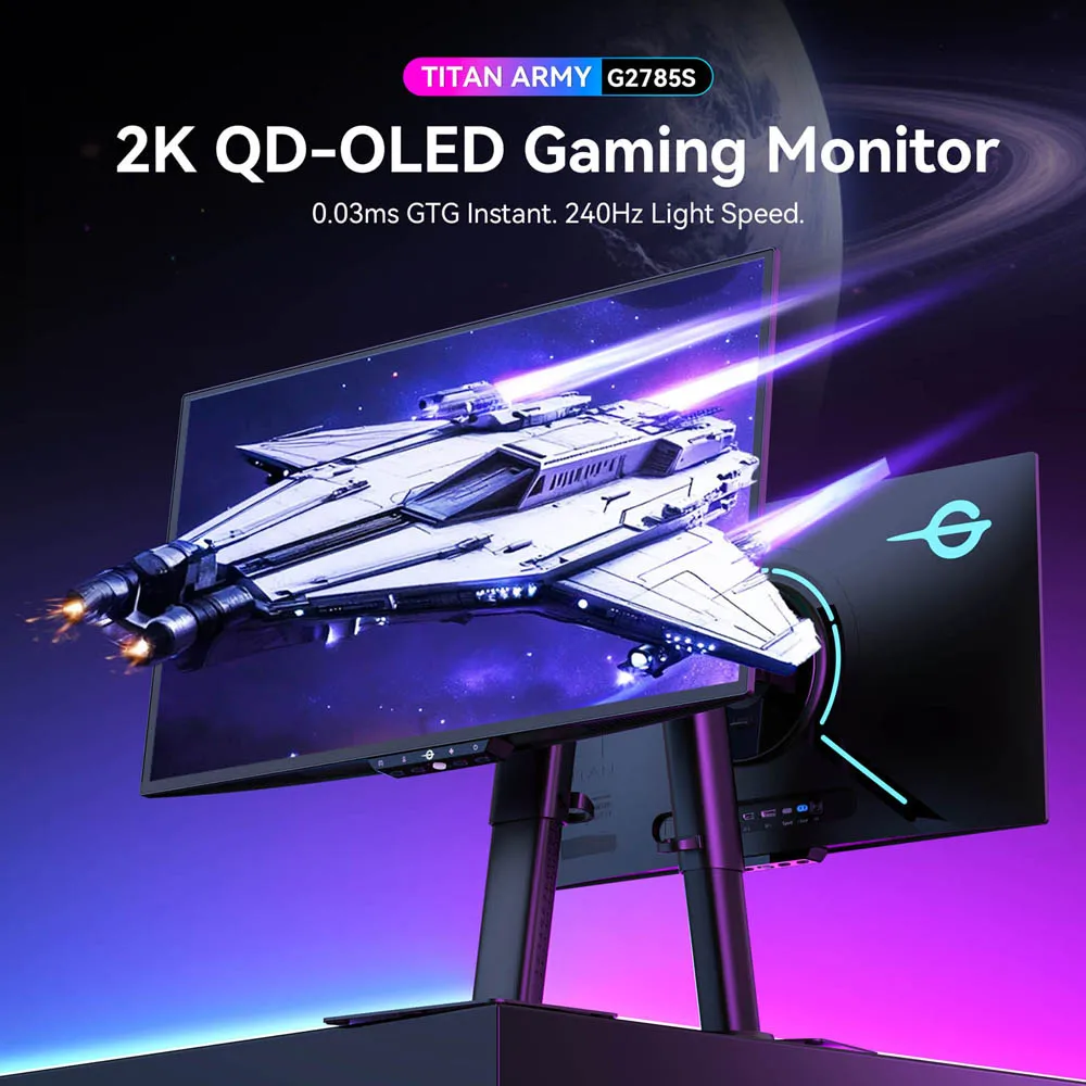 Monitor para juegos Titan Army G2785S de 26,5 pulgadas QD-OLED, 2560×1440 QHD, 240Hz, relación de 0,03Ms, Hdr10, 99 Dci P3, Freesync, soporte ergonómico, Pip, Pbp para deportes electrónicos 3