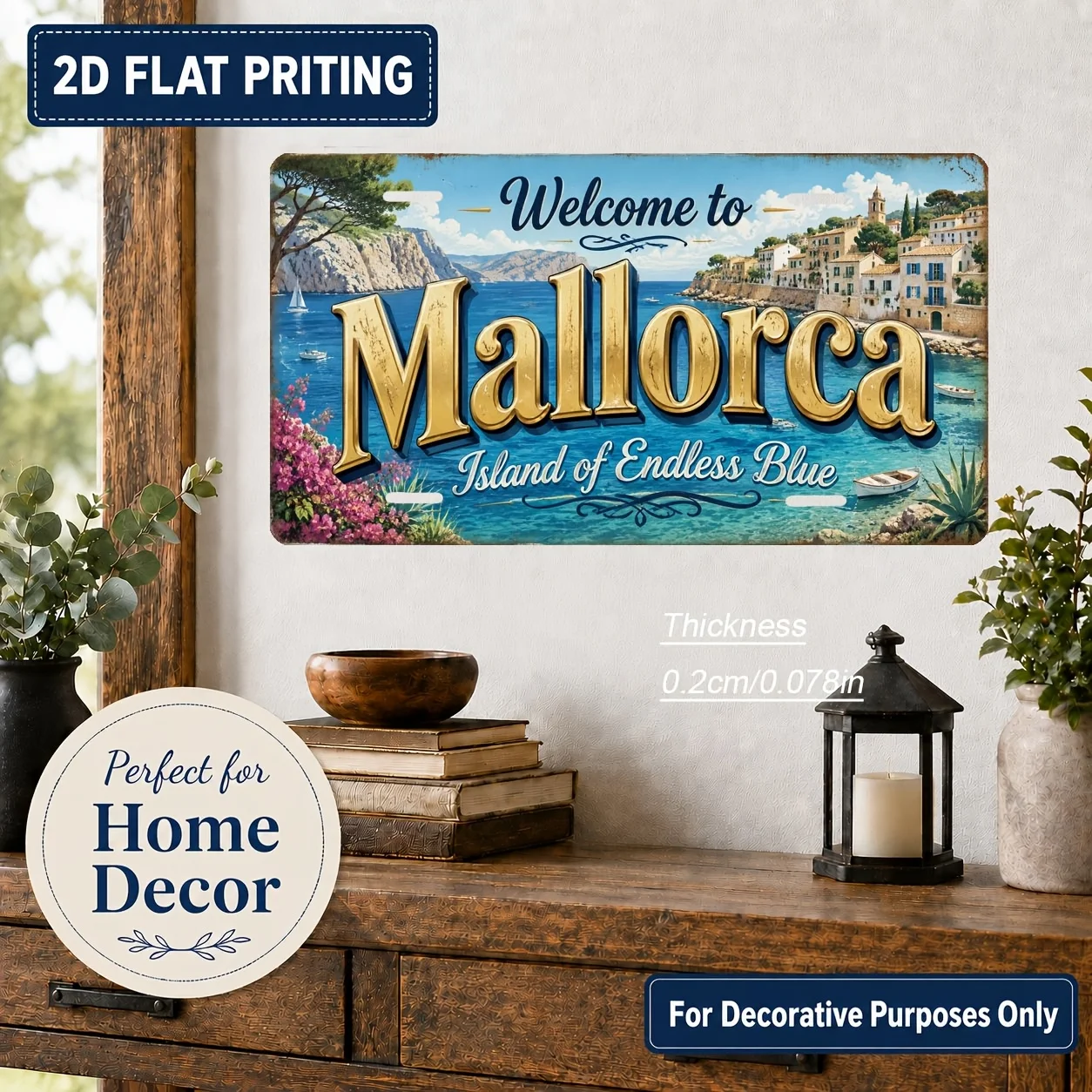 2D Flat, [2D Flat] 2D Flat, 1pc, Majorca-themed Vintage Sign, for Decorative Use Only, Home Decor, Birthday Gift, Vintage Wall A